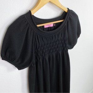 Eliza J. Black Sweater Dress Short Puff Sleeve Smocked Size L